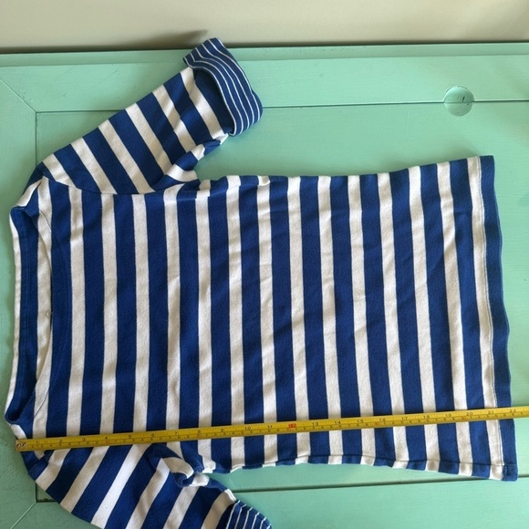 Blue and White Ribbed T-Shirt with 3/4 Cuffed Sleeves - Picture 11 of 11